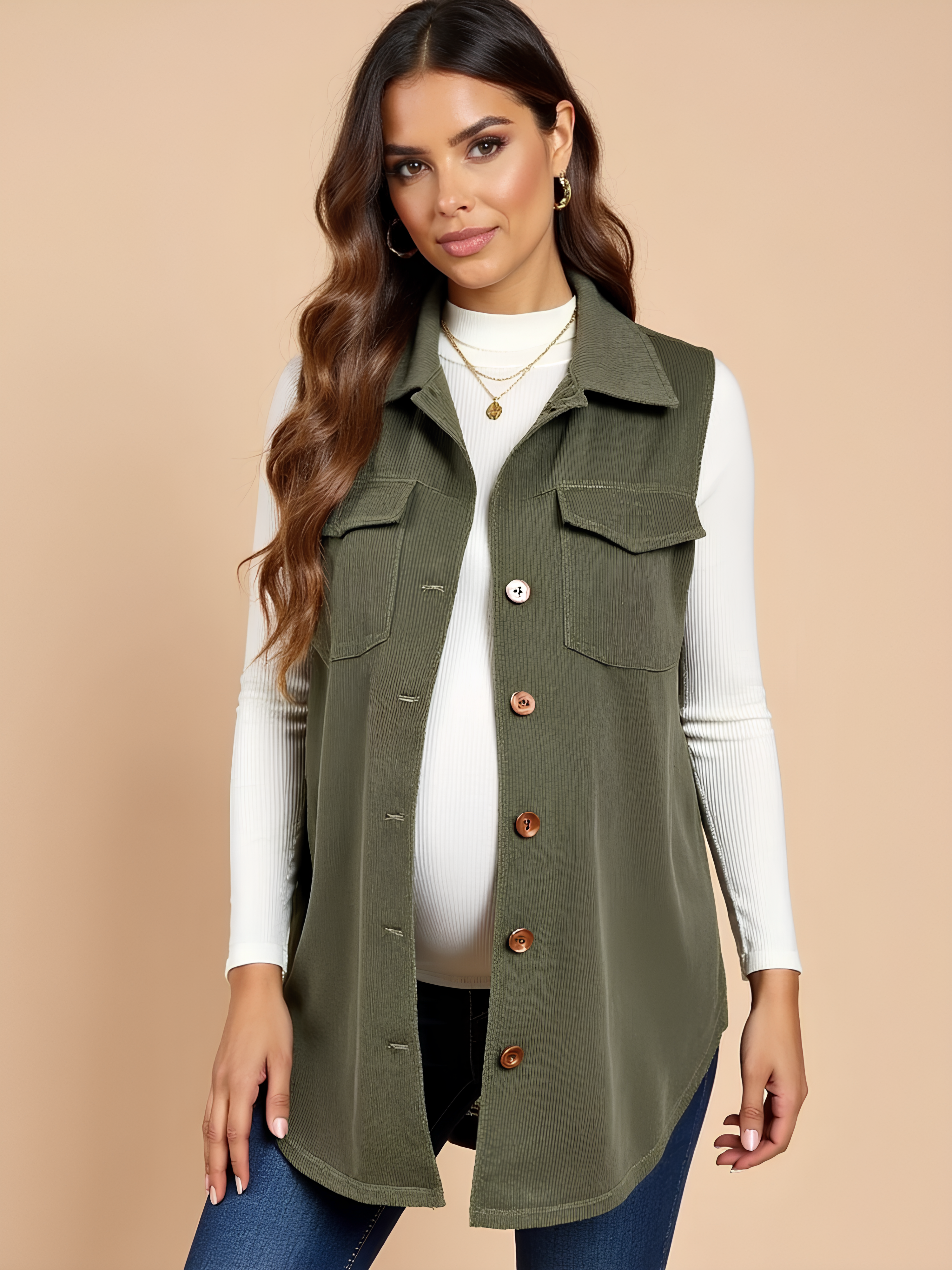 Classic Corduroy Button Maternity Vest