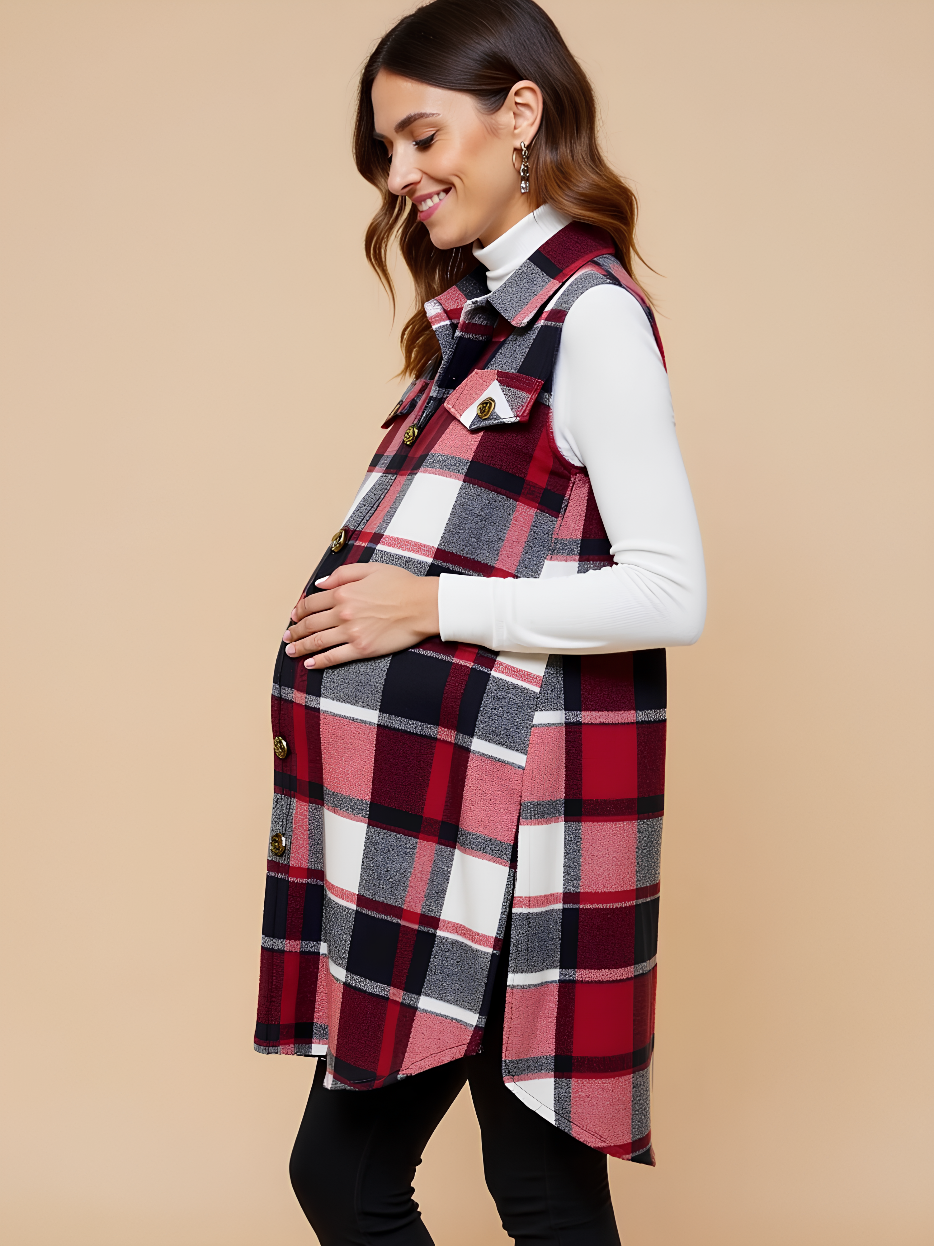 Button Down Plaid Maternity Vest